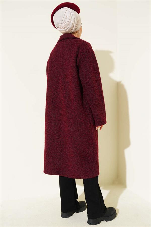 Double-Breasted Button Detailed Cashmere Coat Burgundy