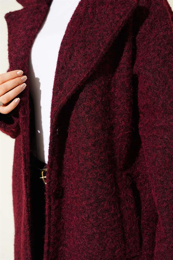 Double-Breasted Button Detailed Cashmere Coat Burgundy