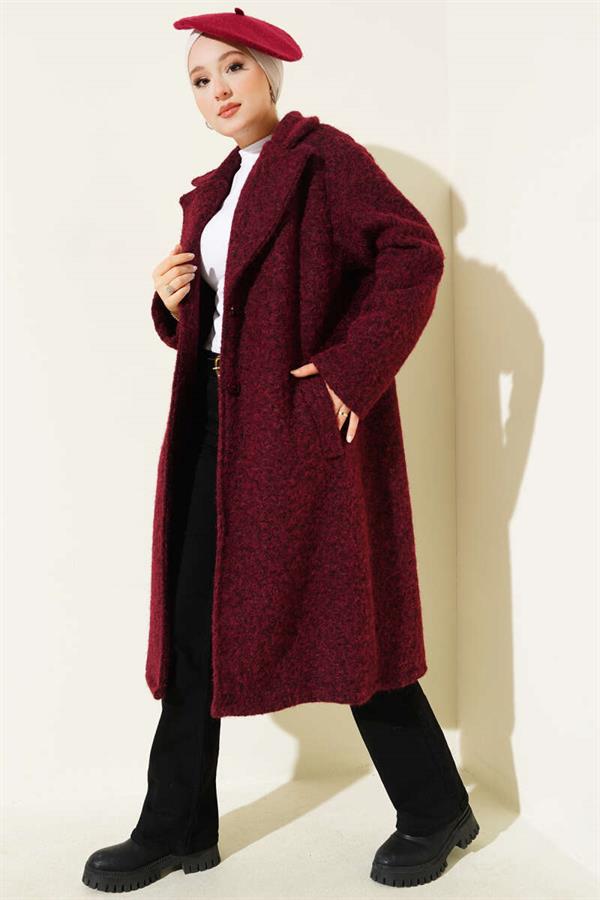 Double-Breasted Button Detailed Cashmere Coat Burgundy