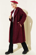 Double-Breasted Button Detailed Cashmere Coat Burgundy