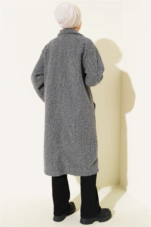 Double-breasted Button Detailed Cashmere Coat in Smoke