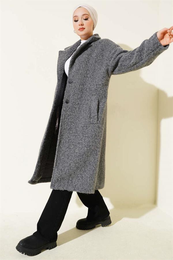 Double-breasted Button Detailed Cashmere Coat in Smoke