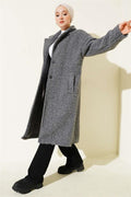 Double-breasted Button Detailed Cashmere Coat in Smoke