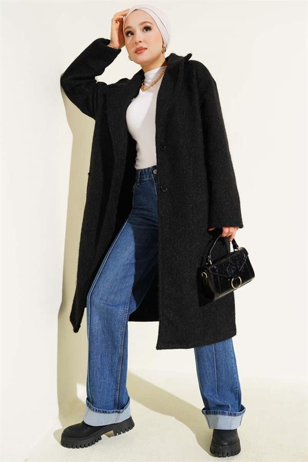 Double-Breasted Button Detailed Cashmere Coat Black