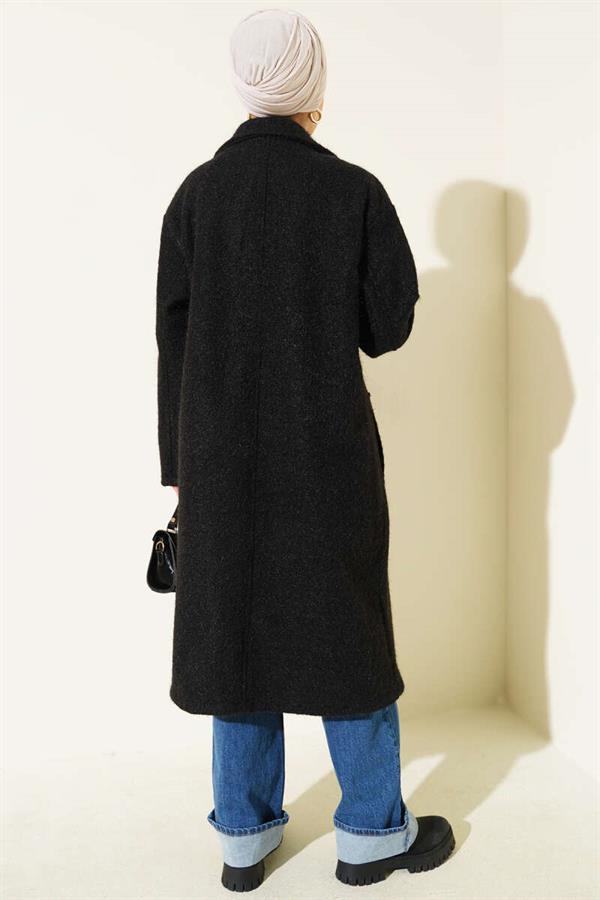 Double-Breasted Button Detailed Cashmere Coat Black