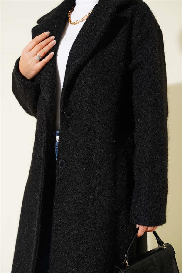Double-Breasted Button Detailed Cashmere Coat Black