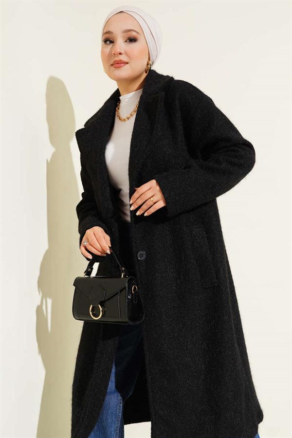 Double-Breasted Button Detailed Cashmere Coat Black
