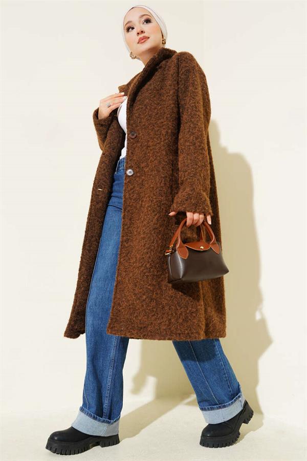 Double-breasted Button Detailed Cashmere Coat in Tan