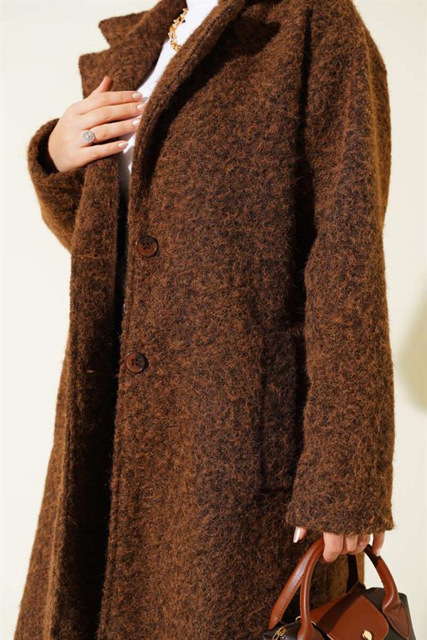 Double-breasted Button Detailed Cashmere Coat in Tan