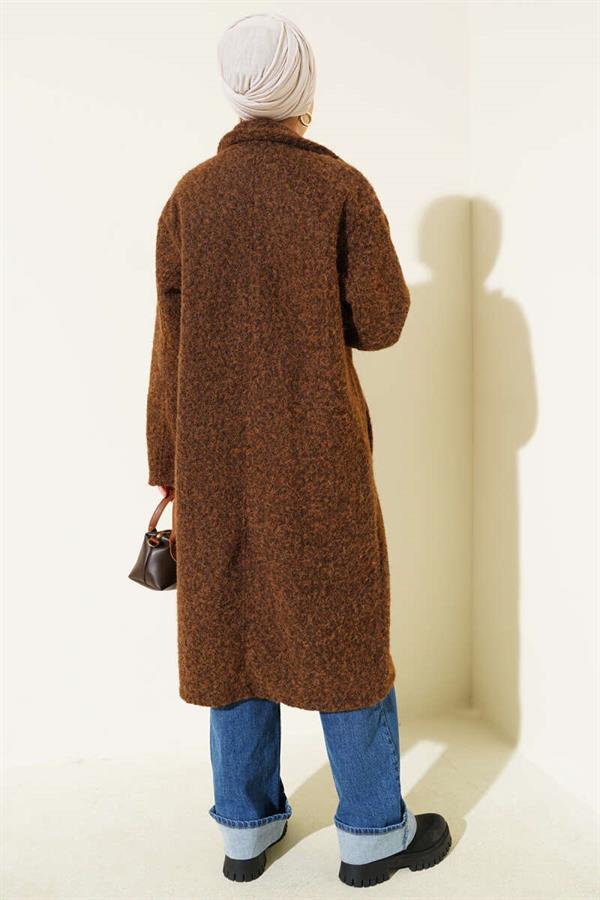 Double-breasted Button Detailed Cashmere Coat in Tan
