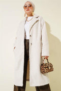 Double-breasted Button Detailed Cashmere Coat in Stone