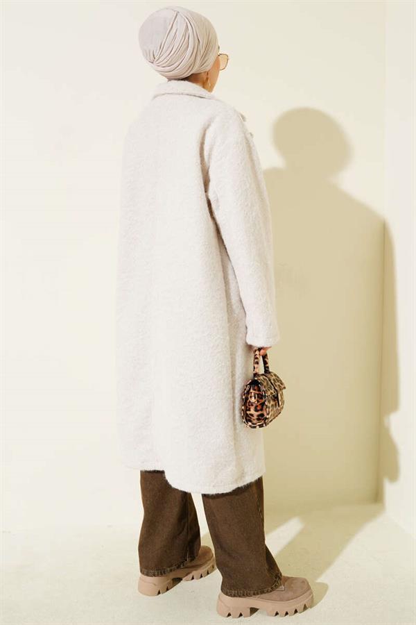 Double-breasted Button Detailed Cashmere Coat in Stone