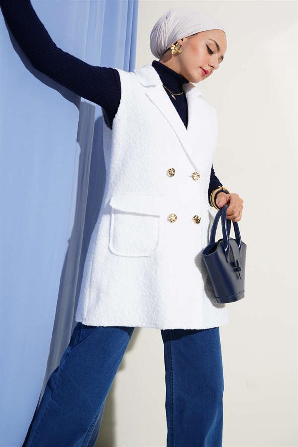 Double-breasted Buttoned Detailed Vest White