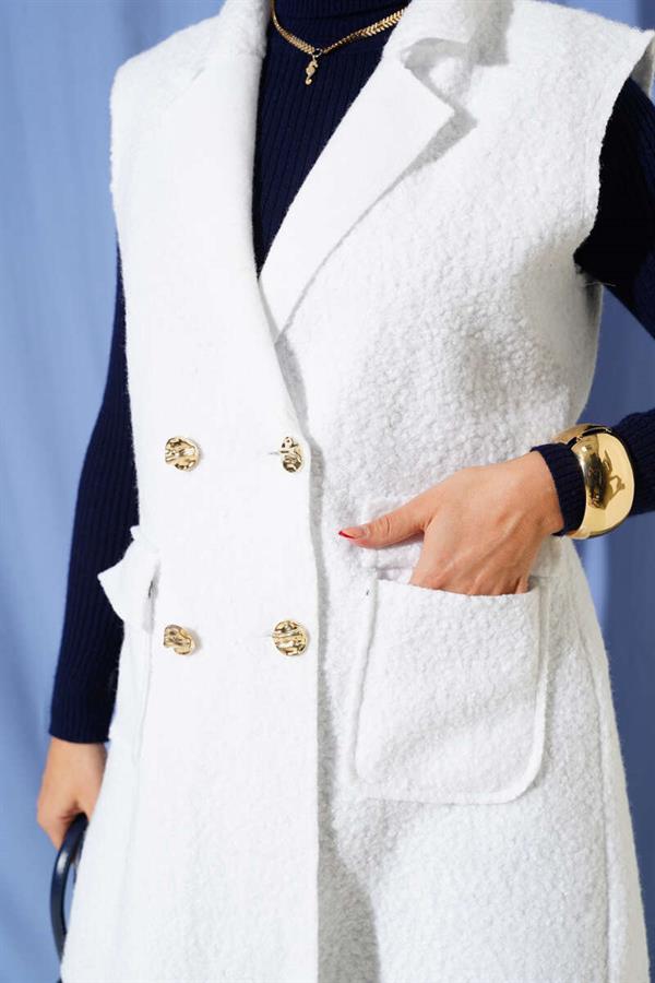 Double-breasted Buttoned Detailed Vest White