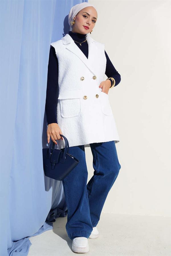 Double-breasted Buttoned Detailed Vest White