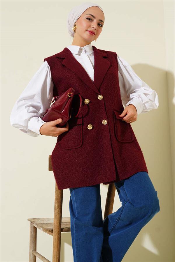 Double-breasted Buttoned Detailed Vest in Burgundy