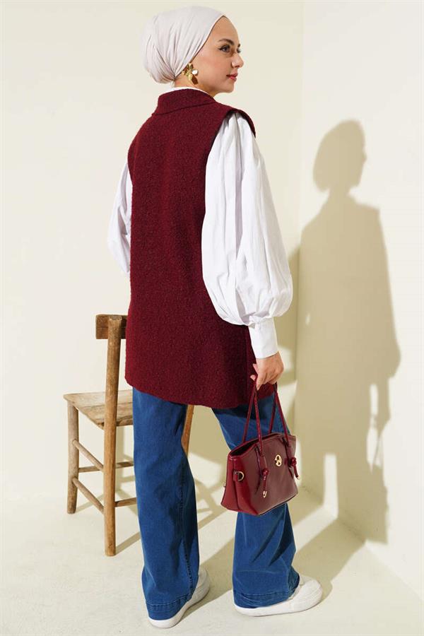 Double-breasted Buttoned Detailed Vest in Burgundy