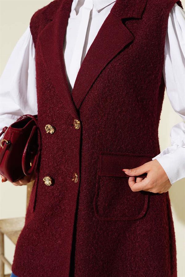 Double-breasted Buttoned Detailed Vest in Burgundy