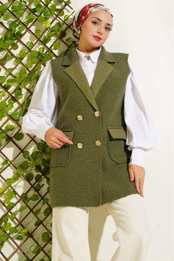 Double-breasted Buttoned Detailed Vest Khaki
