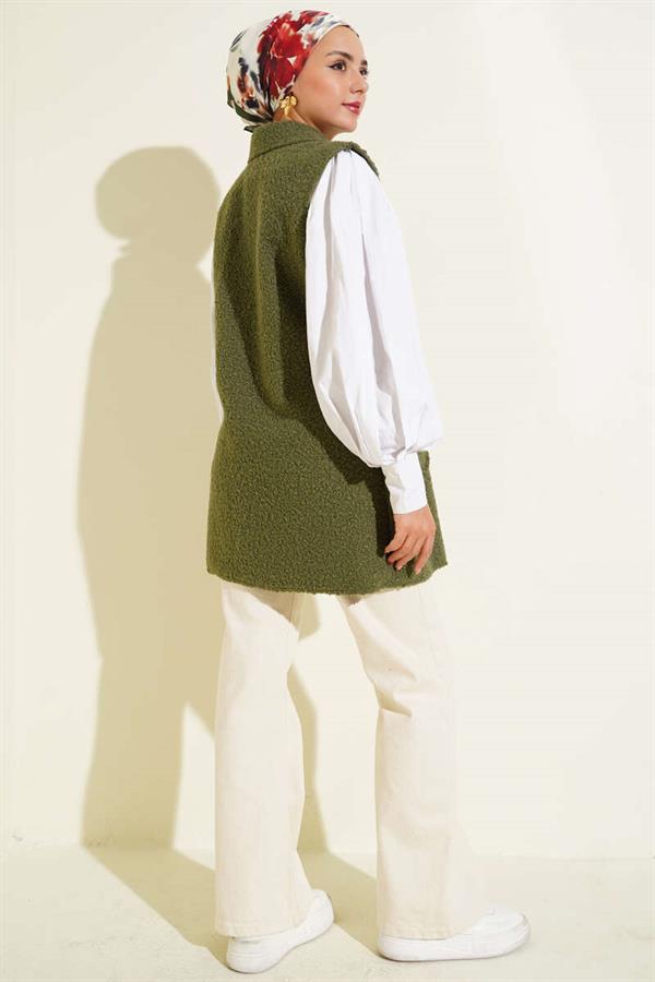 Double-breasted Buttoned Detailed Vest Khaki