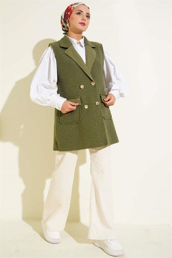 Double-breasted Buttoned Detailed Vest Khaki