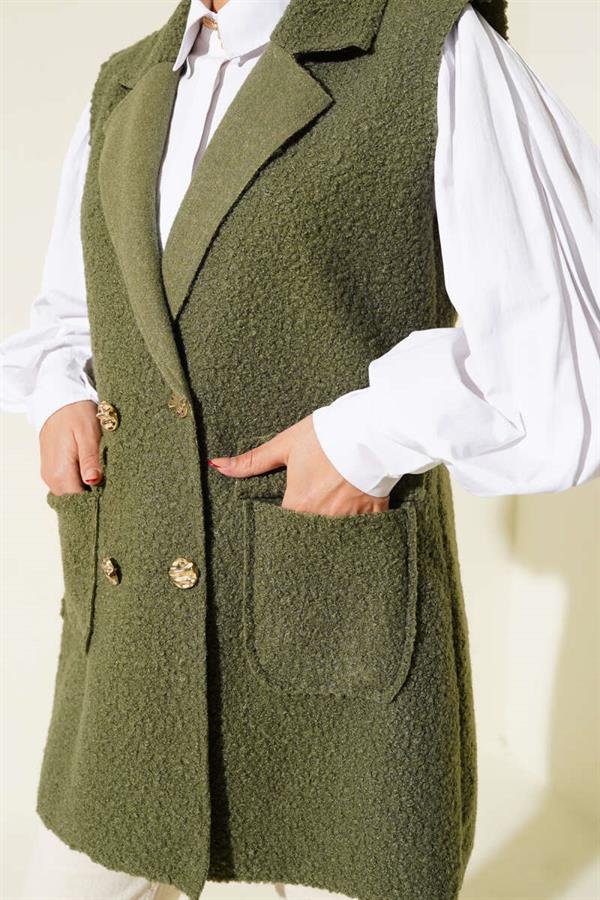 Double-breasted Buttoned Detailed Vest Khaki