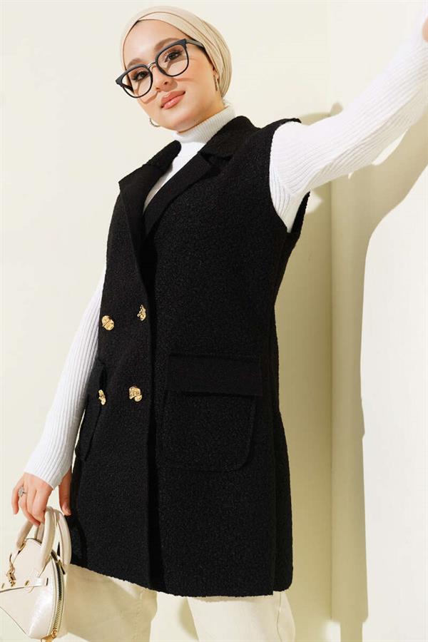 Double-breasted Buttoned Detailed Vest Black