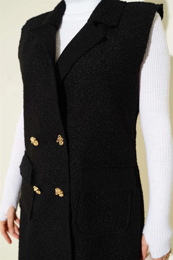 Double-breasted Buttoned Detailed Vest Black