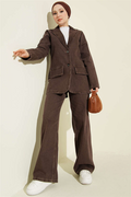 Double-Breasted Button-Down Denim 2 Piece Set in Coffee Brown