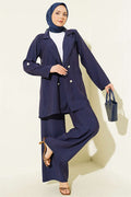 Double-Breasted Button-Down Modal Two-Piece Suit, Navy Blue