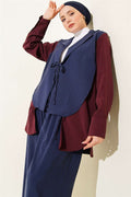 Double-breasted collar embellished 2 Piece Set, navy blue.