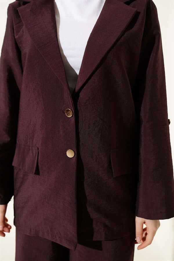 Double-Breasted Jacket Suit with Gold Buttons, Plum