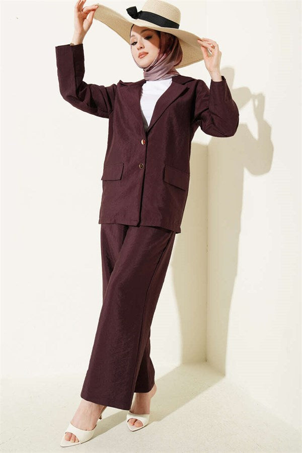 Double-Breasted Jacket Suit with Gold Buttons, Plum