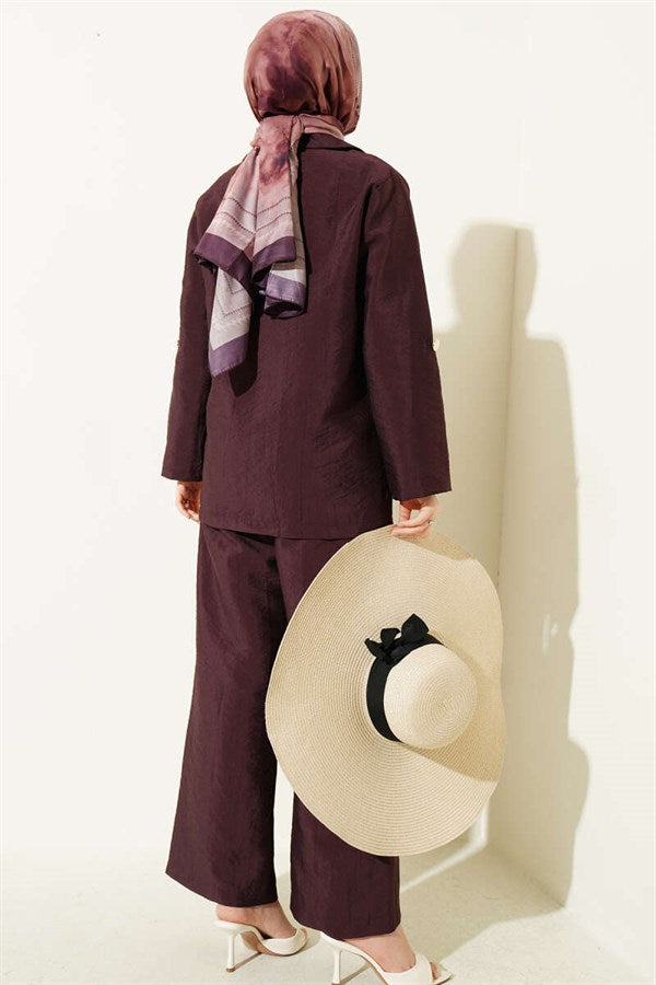 Double-Breasted Jacket Suit with Gold Buttons, Plum