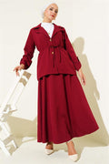 Double-breasted Collar Gold Buttoned Double Breasted 2 piece Set Burgundy