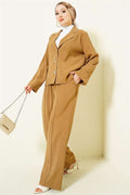Double-Breasted 2 Piece Set with Gold Buttons, Camel