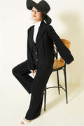 Double-breasted collar 2 Piece Set Suit with gold buttons, black.