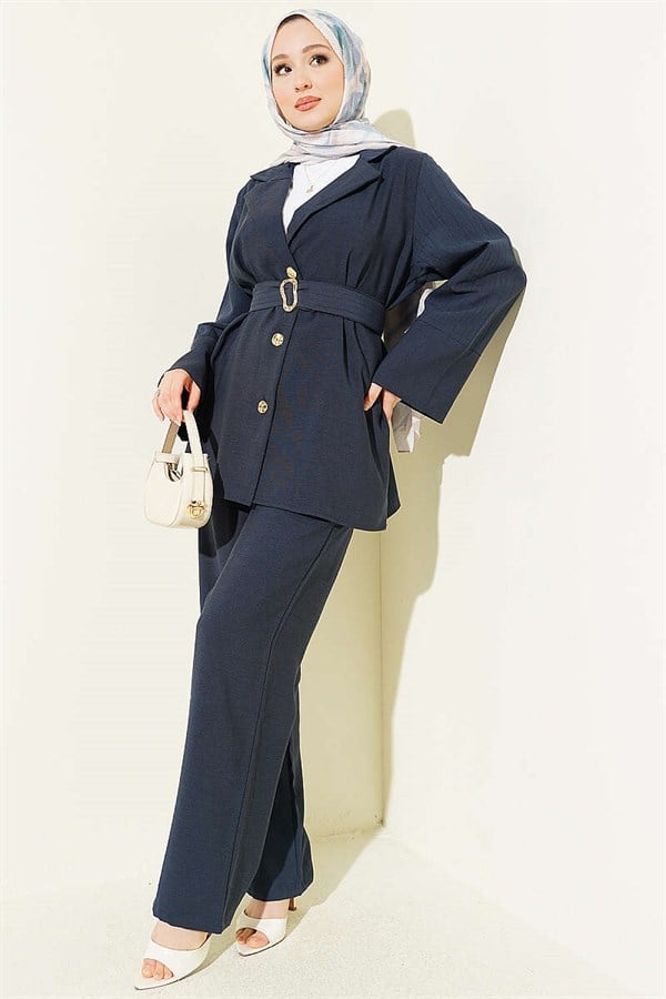 Double-breasted Tencel Suit with Gold Buttons, Navy Blue