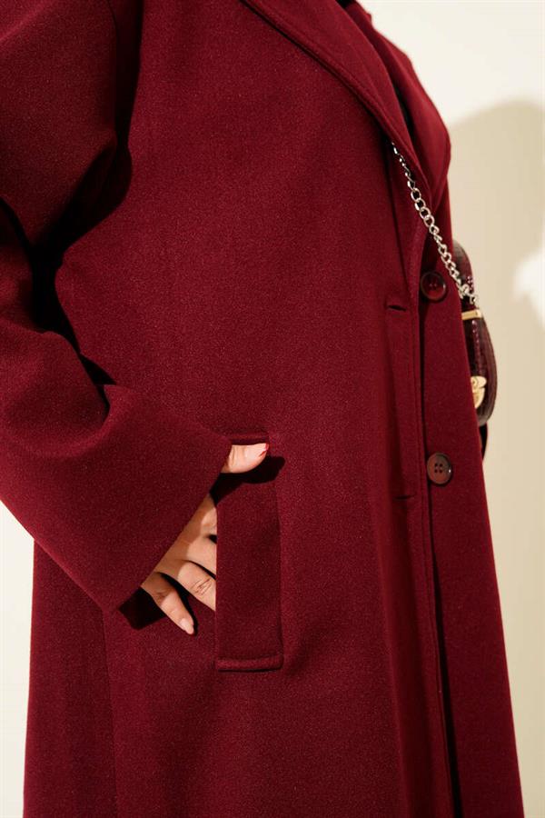 Double-Breasted Two-Button Detailed Cashmere Coat Burgundy