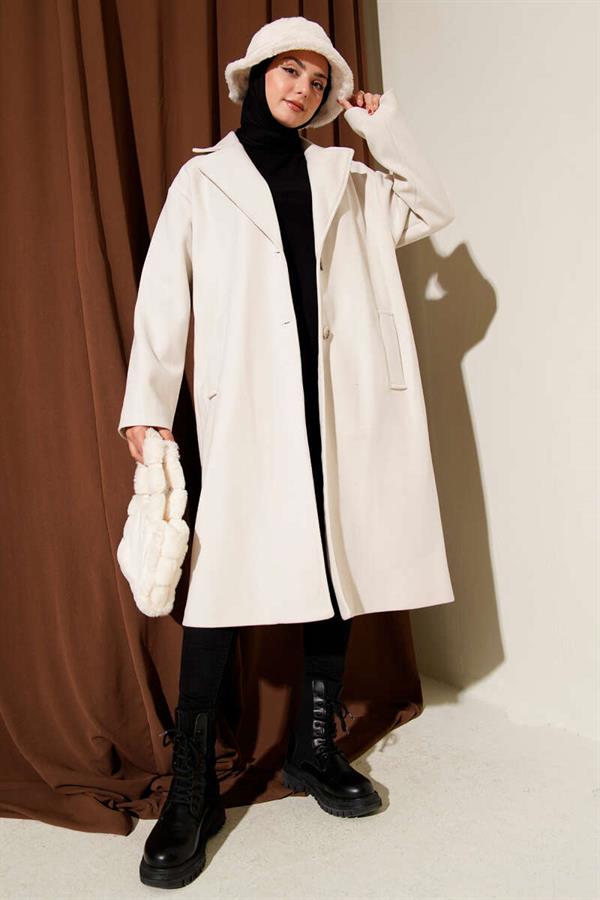 Double-breasted Two-Button Detailed Cashmere Coat with Stone