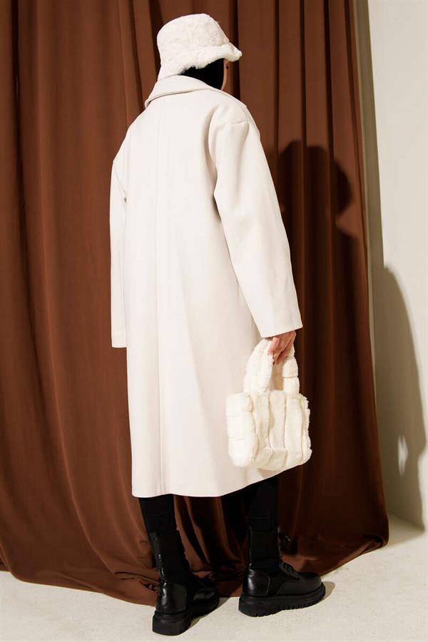 Double-breasted Two-Button Detailed Cashmere Coat with Stone