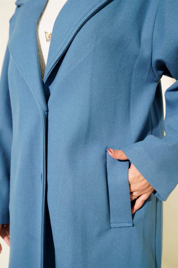 Double-Breasted Two-Button Detailed Cashmere Coat Blue