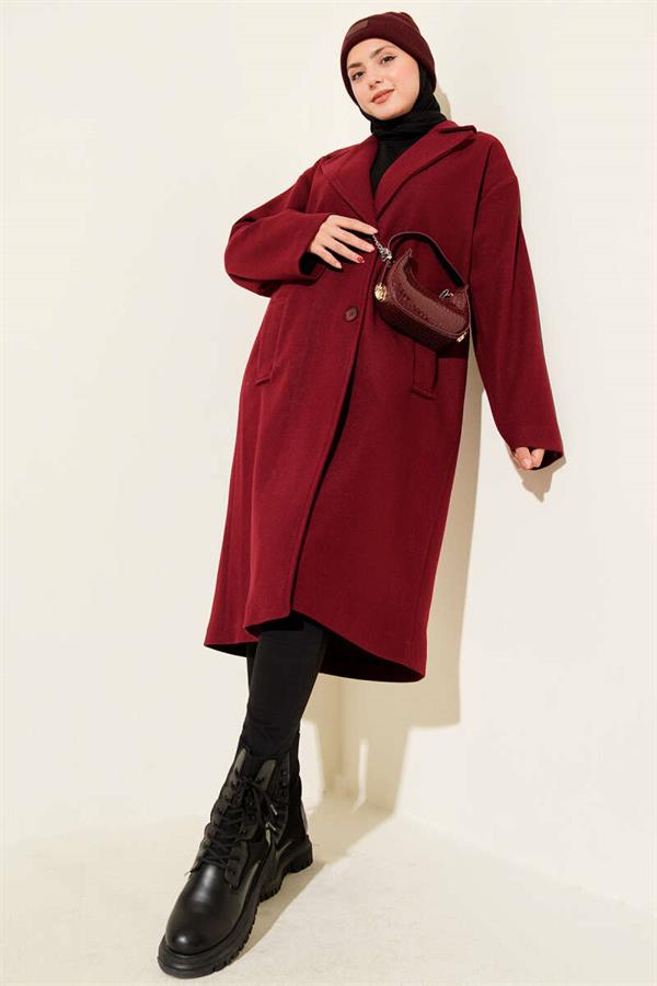 Double-Breasted Two-Button Detailed Cashmere Coat Burgundy