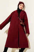 Double-Breasted Two-Button Detailed Cashmere Coat Burgundy