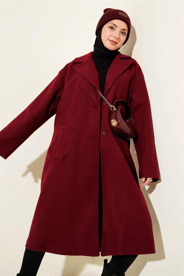 Double-Breasted Two-Button Detailed Cashmere Coat Burgundy
