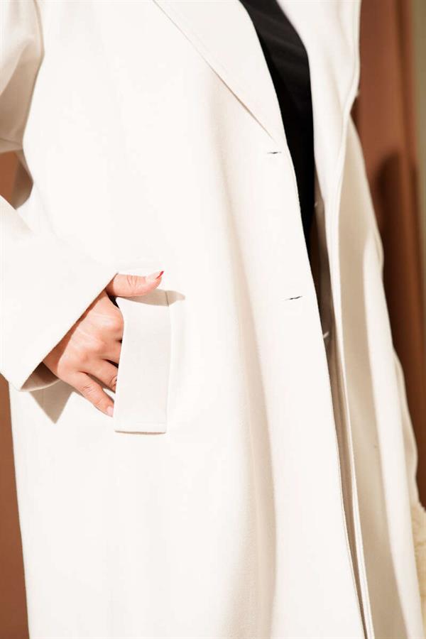 Double-breasted Two-Button Detailed Cashmere Coat with Stone