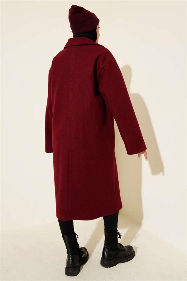 Double-Breasted Two-Button Detailed Cashmere Coat Burgundy