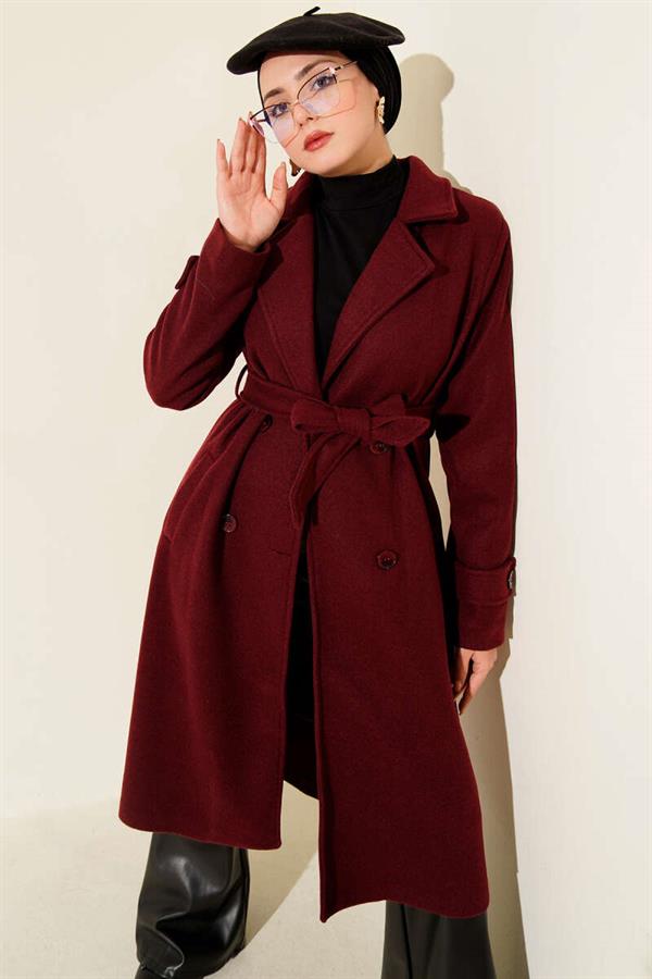 Double-Breasted Two-Button Cashmere Coat Burgundy