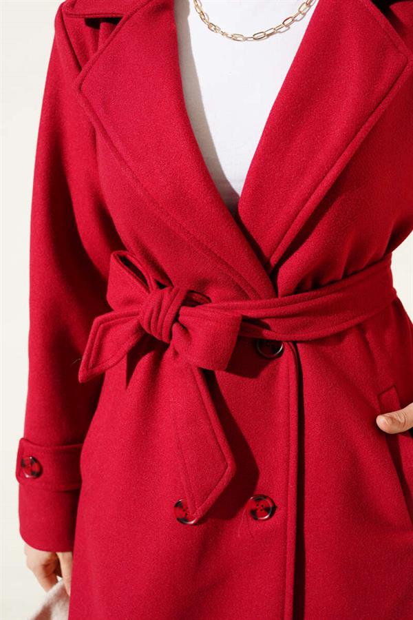 Double Breasted Two Button Cashmere Coat Claret Red