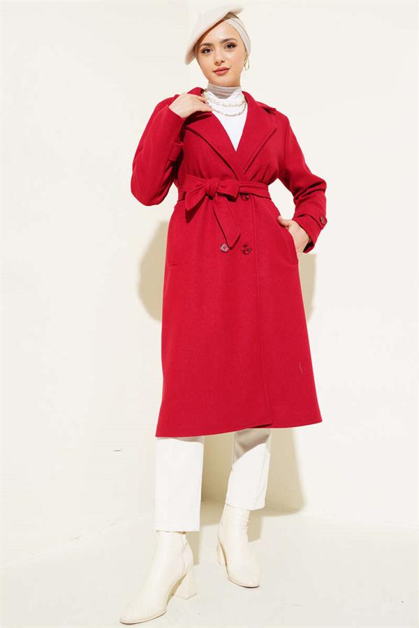 Double Breasted Two Button Cashmere Coat Claret Red